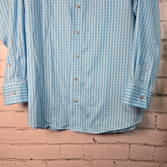Kenneth Cole Reaction Blue Gingham Men's Long Sleeve Button Down Large M178 - Picture 3 of 7